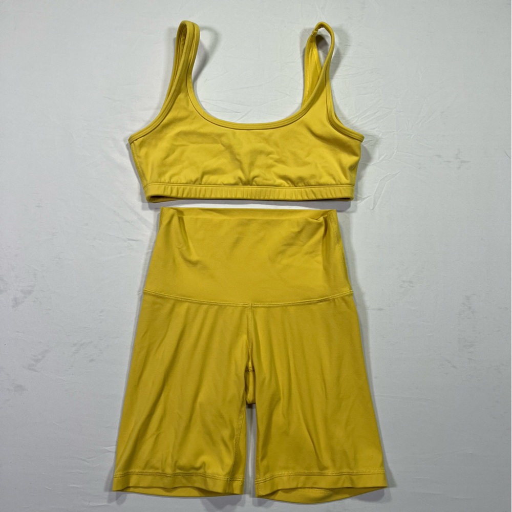 TnAction Mustard Yellow Set - Biker Shorts XS & Sports Bra Small Soft Yellow